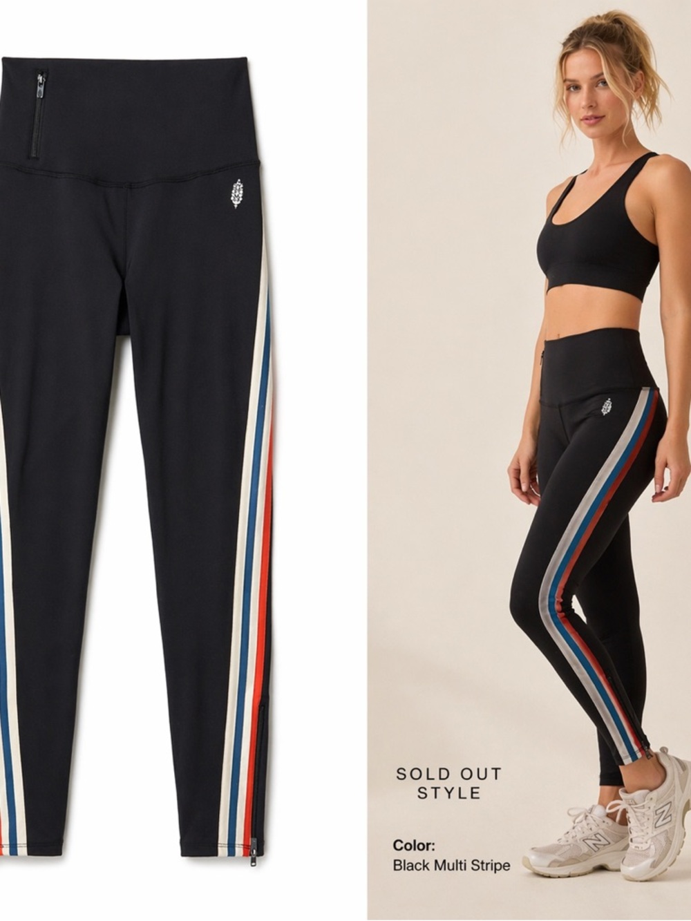 Free People Movement Run Racer Leggings Black Multi Stripe ZipPocket XS Sold Out